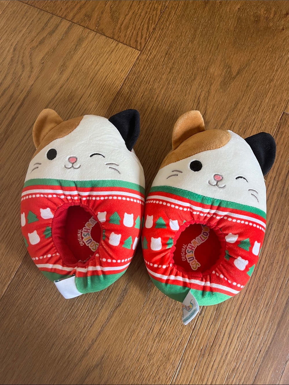 Squishmallows Kids Cat Slippers - Red, Green, White, Black, Tan